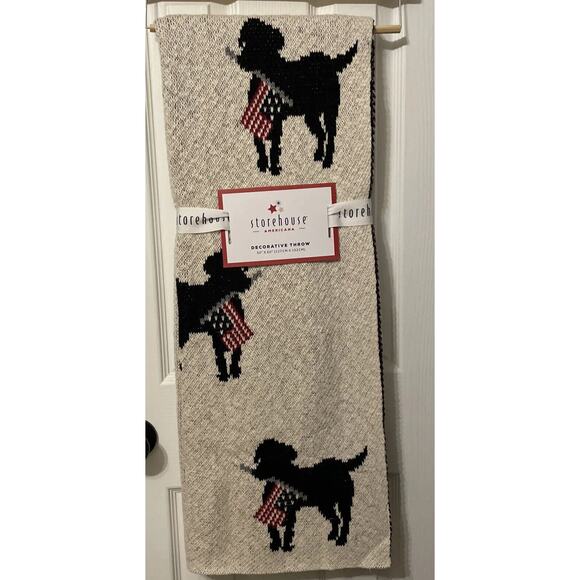 Patriotic BLACK Lab Dog American Flag Cotton Knit Throw Blanket 50x60 Labrador - Picture 1 of 7